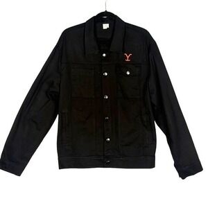 Spirit Yellowstone Mens Black Cotton Twill Trucker Jacket Embroidered Size L